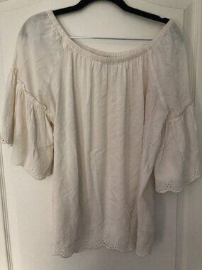 LOFT Cream Lace Detail Bell Sleeve Blouse - Size M